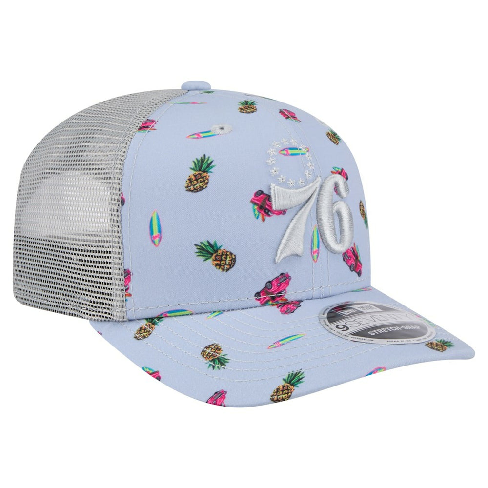 Philadelphia 76ers Adventure Aloha Pattern 9SEVENTY Stretch-Snap Hat Light Blue/Gray | New Era US