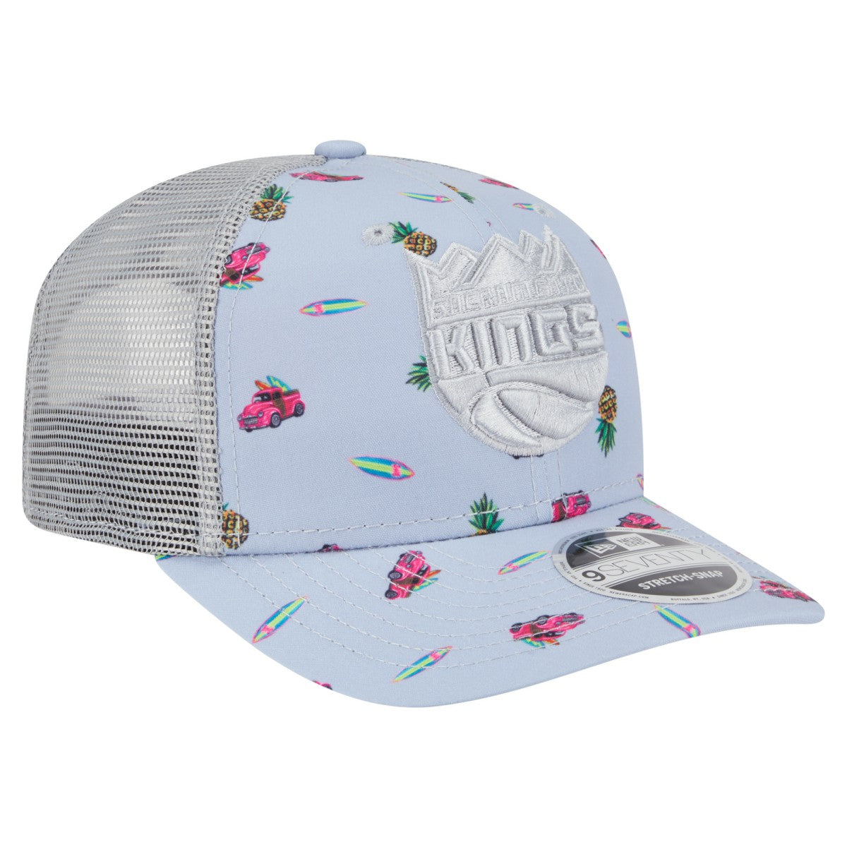 Sacramento Kings Adventure Aloha Pattern 9SEVENTY Stretch-Snap Hat Light Blue/Gray | New Era US