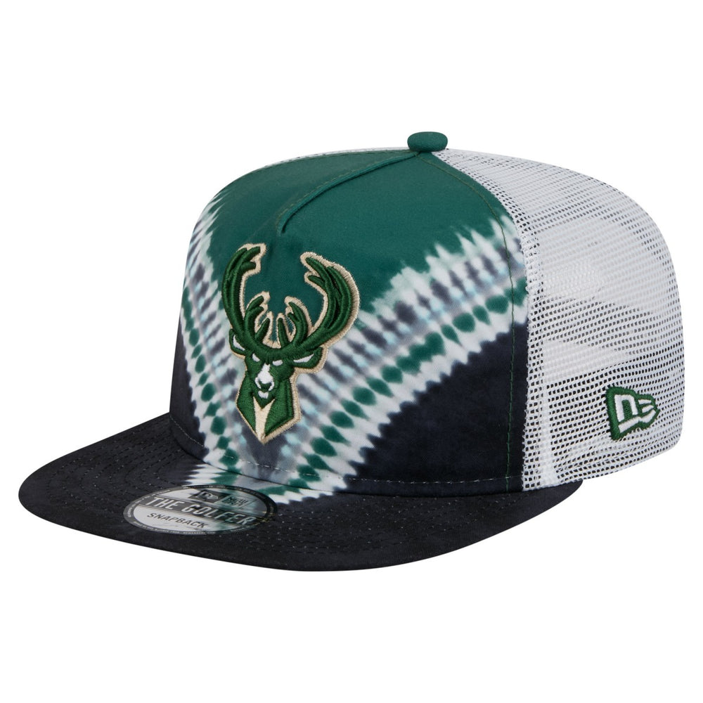 Milwaukee Bucks Throwback Dye Golfer Snapback Hat Black/Hunter Green | New Era Near Me