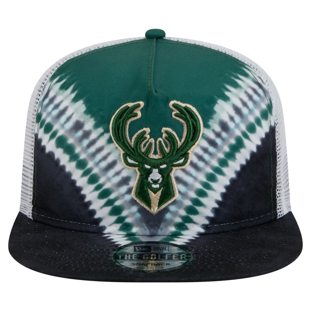 Milwaukee Bucks Throwback Dye Golfer Snapback Hat Black/Hunter Green | New Era Near Me