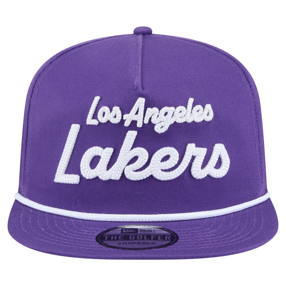 Los Angeles Lakers Team Text Golfer Snapback Hat Purple | New Era for sale