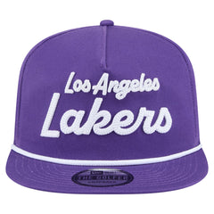 Los Angeles Lakers Team Text Golfer Snapback Hat Purple | New Era for sale