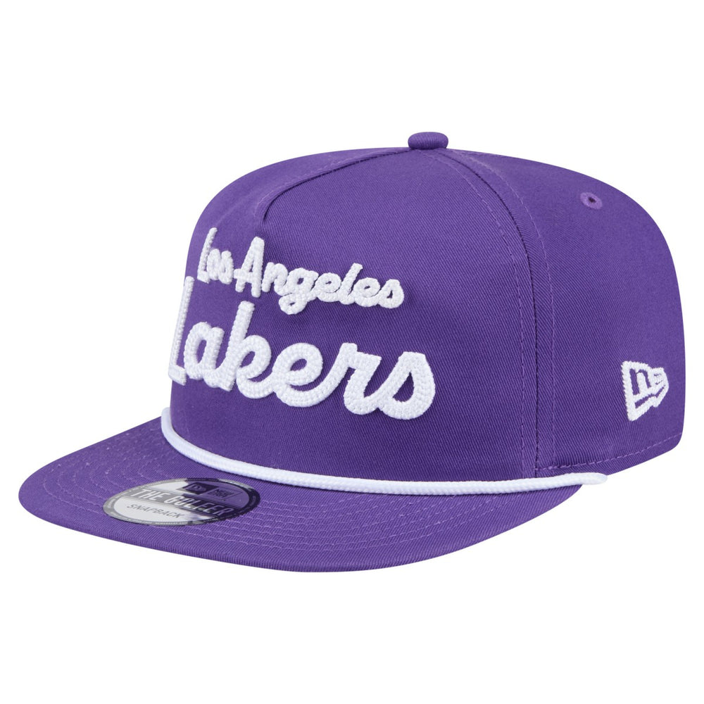 Los Angeles Lakers Team Text Golfer Snapback Hat Purple | New Era for sale