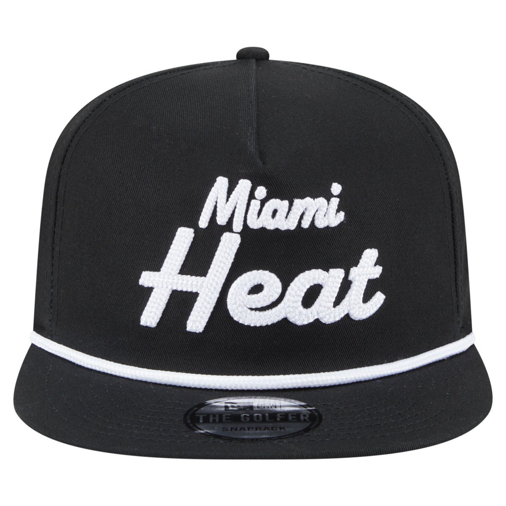 Miami Heat Team Text Golfer Snapback Hat Black | New Era discount