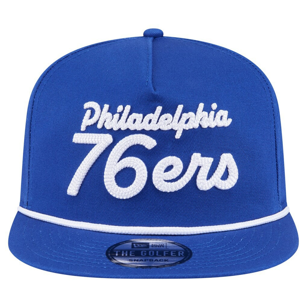 Philadelphia 76ers Team Text Golfer Snapback Hat Royal | New Era online