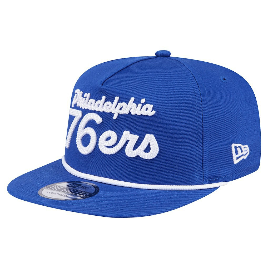 Philadelphia 76ers Team Text Golfer Snapback Hat Royal | New Era online