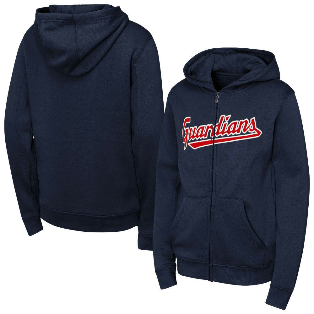 Cleveland Guardians Youth Wordmark Fleece Full-Zip Hoodie - Navy - MLB on Sale