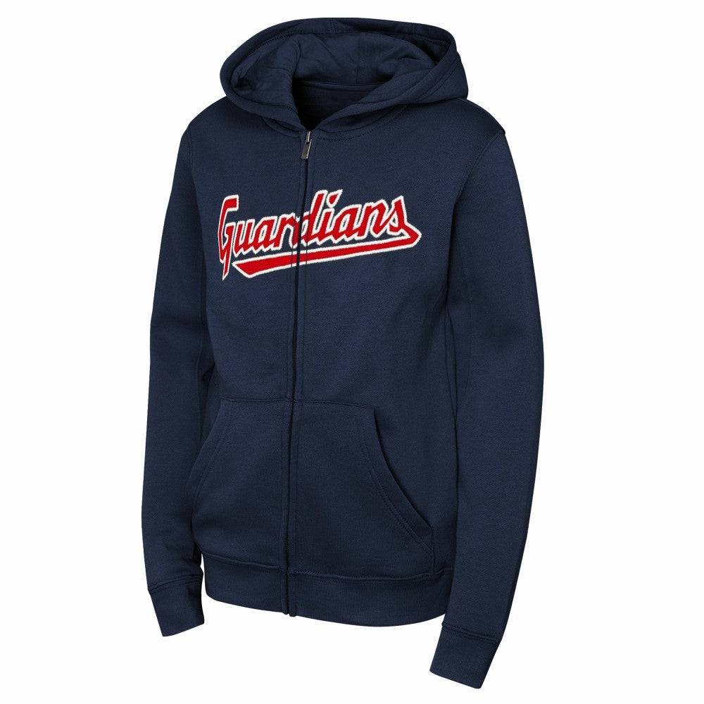 Cleveland Guardians Youth Wordmark Fleece Full-Zip Hoodie - Navy - MLB on Sale