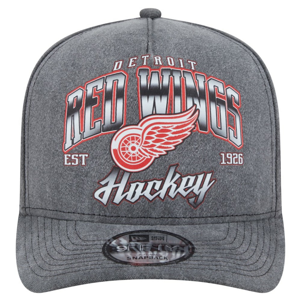 Detroit Red Wings New Era Throwback Washed A-Frame Pre-Curved 9FIFTY Snapback Hat - Charcoal - NHL 201912296