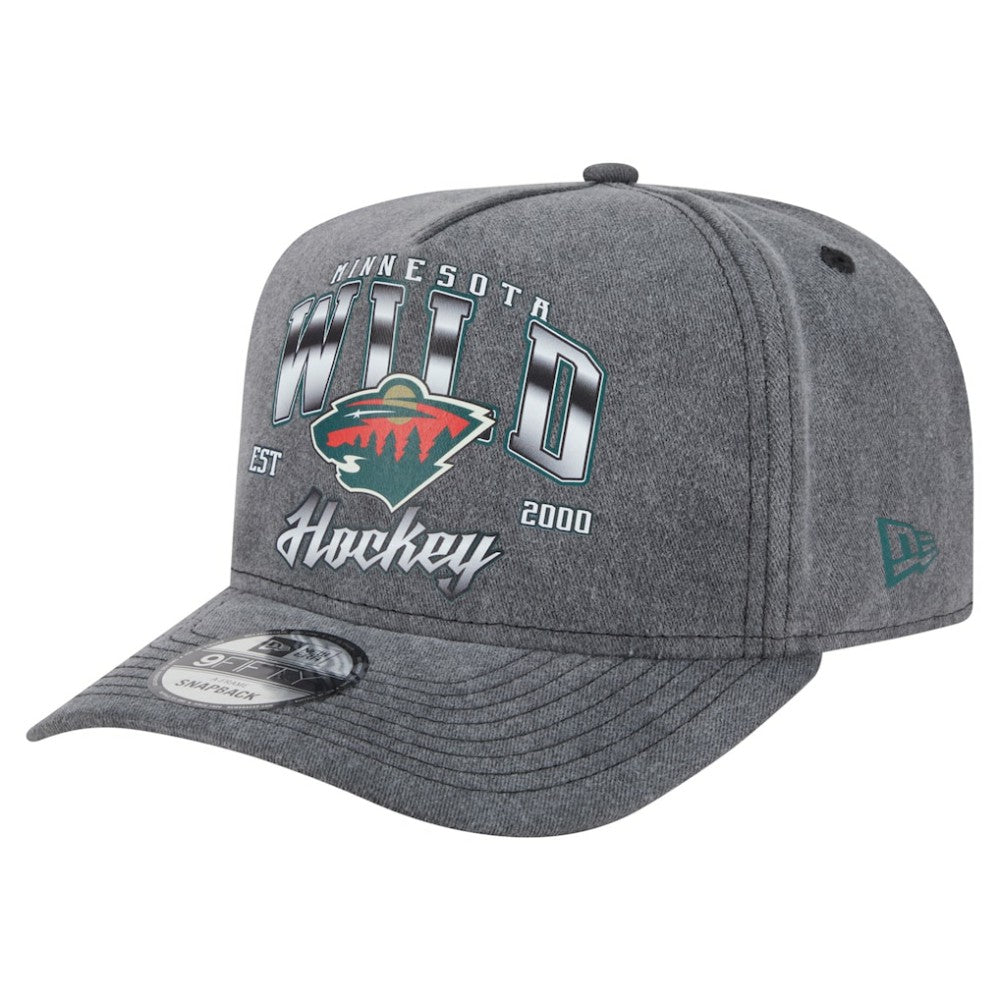 Minnesota Wild New Era Throwback Washed A-Frame Pre-Curved 9FIFTY Snapback Hat - Charcoal - NHL 201912300