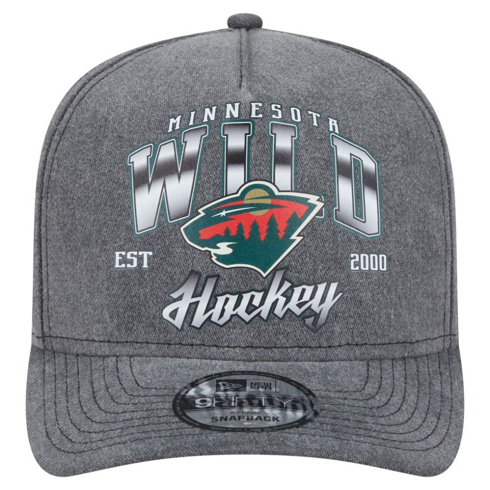 Minnesota Wild New Era Throwback Washed A-Frame Pre-Curved 9FIFTY Snapback Hat - Charcoal - NHL 201912300
