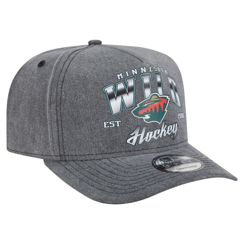 Minnesota Wild New Era Throwback Washed A-Frame Pre-Curved 9FIFTY Snapback Hat - Charcoal - NHL 201912300