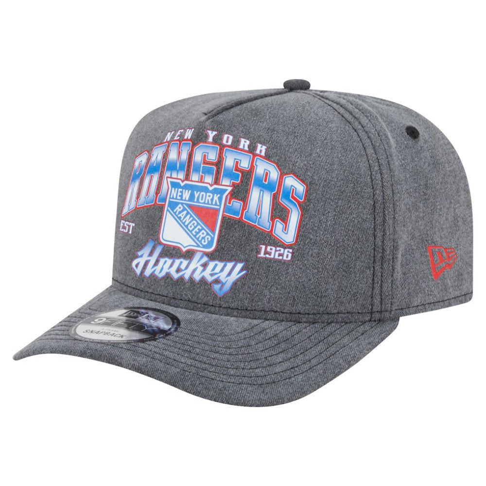 New York Rangers New Era Throwback Washed A-Frame Pre-Curved 9FIFTY Snapback Hat - Charcoal - NHL 201912303