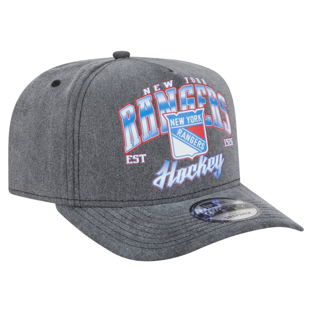 New York Rangers New Era Throwback Washed A-Frame Pre-Curved 9FIFTY Snapback Hat - Charcoal - NHL 201912303