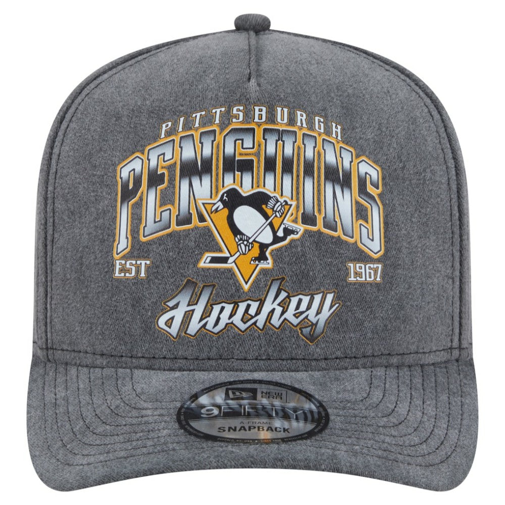 Pittsburgh Penguins New Era Throwback Washed A-Frame Pre-Curved 9FIFTY Snapback Hat - Charcoal - NHL 201912305