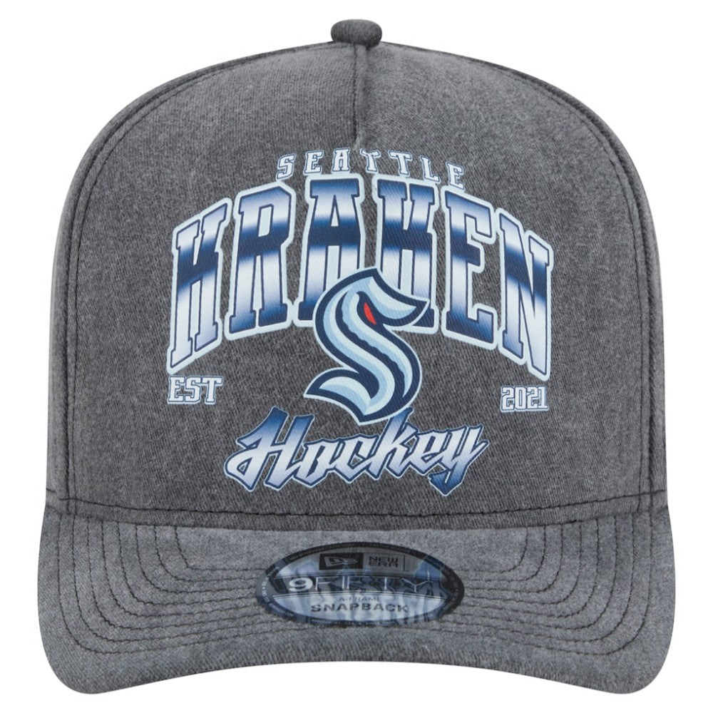 Seattle Kraken New Era Throwback Washed A-Frame Pre-Curved 9FIFTY Snapback Hat - Charcoal - NHL 201912307