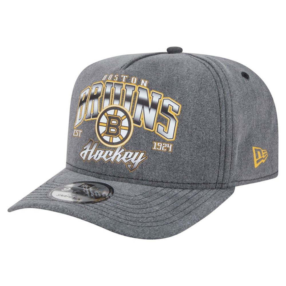 Boston Bruins New Era Throwback Washed A-Frame Pre-Curved 9FIFTY Snapback Hat - Charcoal - NHL 201912310