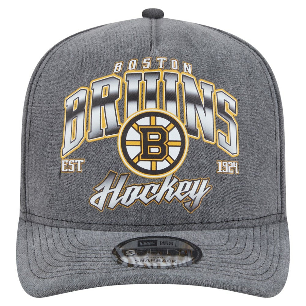 Boston Bruins New Era Throwback Washed A-Frame Pre-Curved 9FIFTY Snapback Hat - Charcoal - NHL 201912310