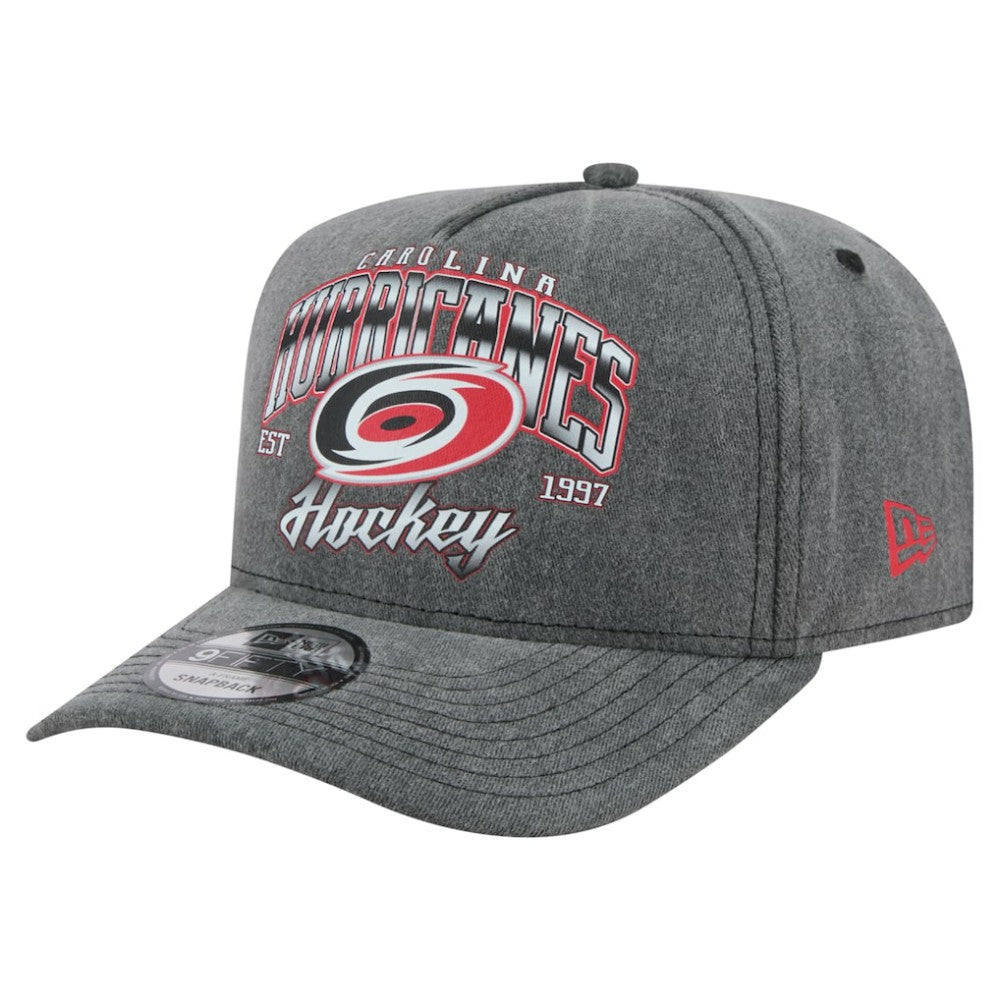 Carolina Hurricanes New Era Throwback Washed A-Frame Pre-Curved 9FIFTY Snapback Hat - Charcoal - NHL 201912312