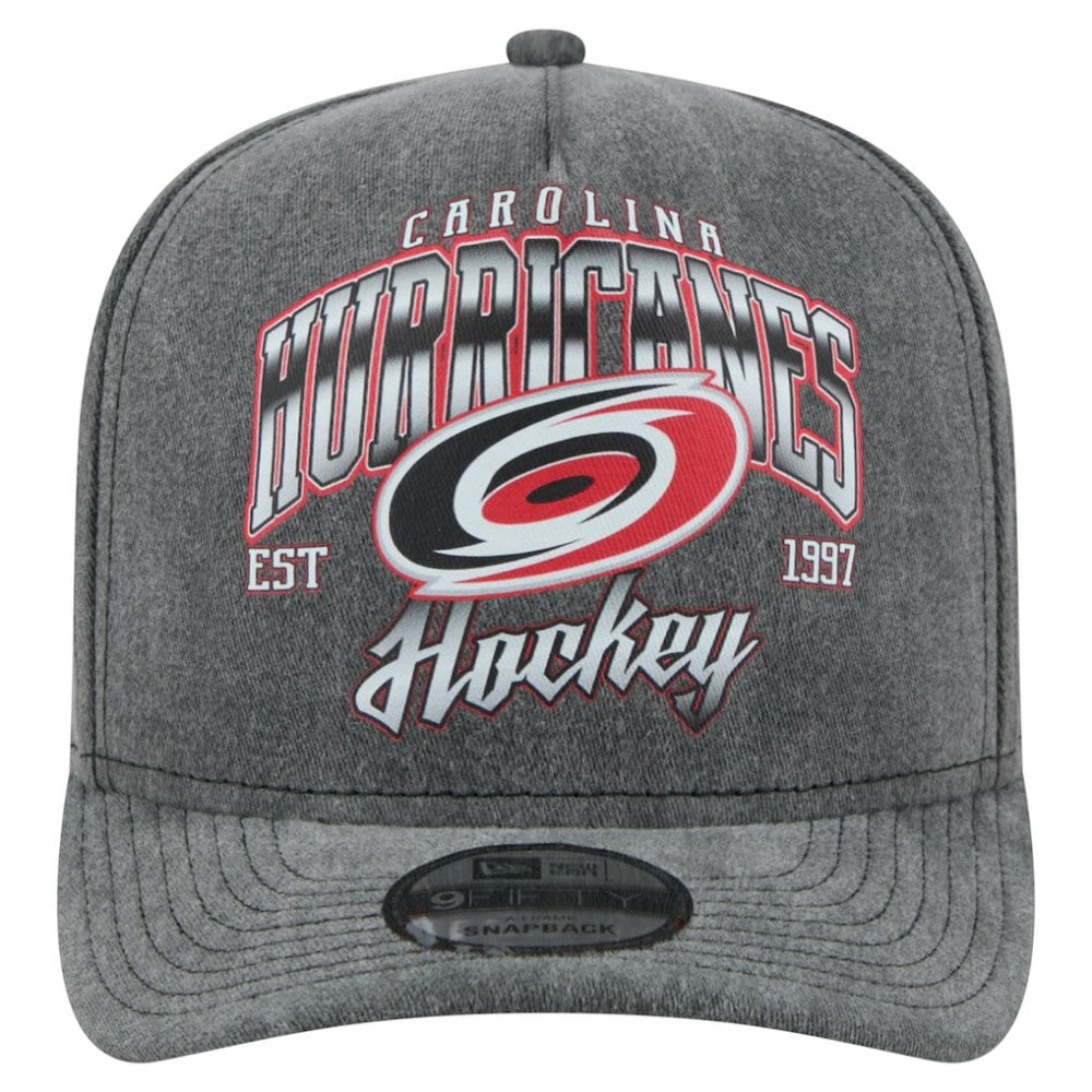 Carolina Hurricanes New Era Throwback Washed A-Frame Pre-Curved 9FIFTY Snapback Hat - Charcoal - NHL 201912312