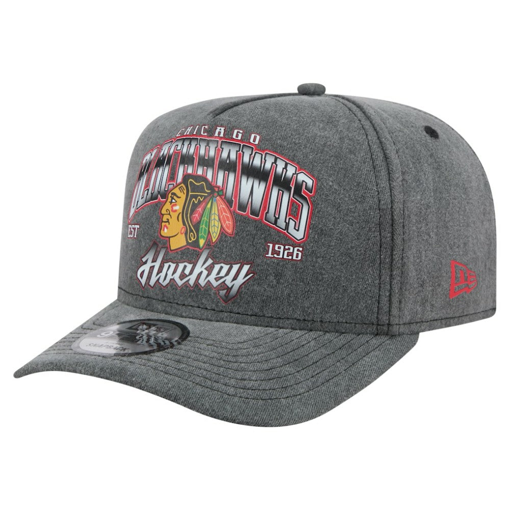 Chicago Blackhawks New Era Throwback Washed A-Frame Pre-Curved 9FIFTY Snapback Hat - Charcoal - NHL 201912315