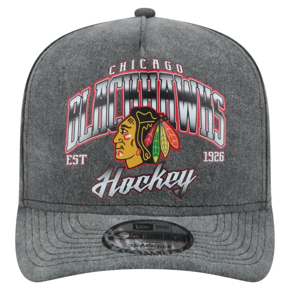 Chicago Blackhawks New Era Throwback Washed A-Frame Pre-Curved 9FIFTY Snapback Hat - Charcoal - NHL 201912315
