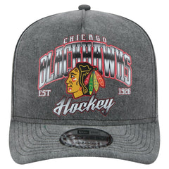 Chicago Blackhawks New Era Throwback Washed A-Frame Pre-Curved 9FIFTY Snapback Hat - Charcoal - NHL 201912315