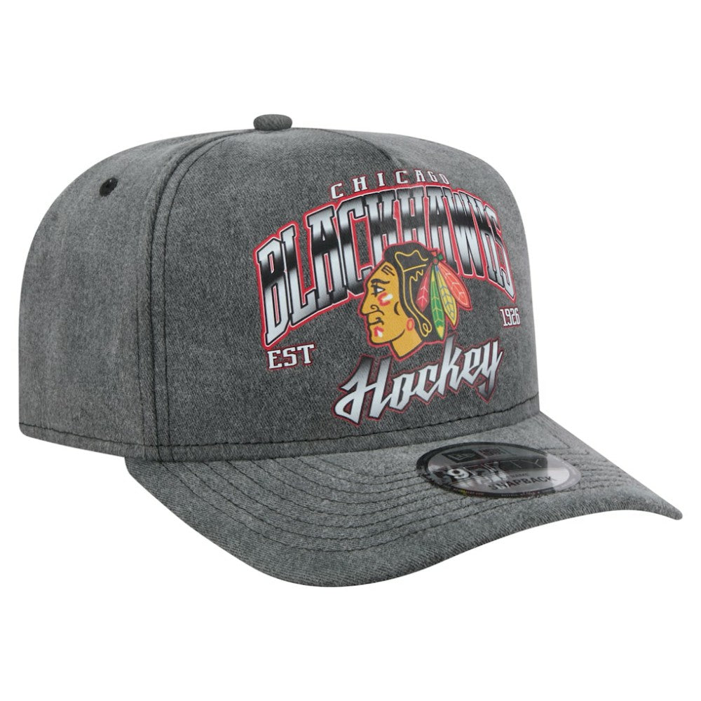 Chicago Blackhawks New Era Throwback Washed A-Frame Pre-Curved 9FIFTY Snapback Hat - Charcoal - NHL 201912315