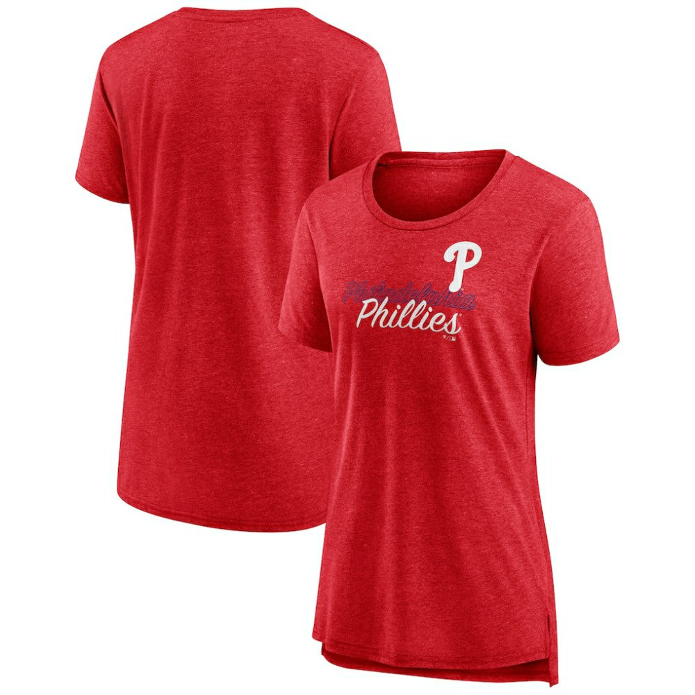 Philadelphia Phillies Women's Practice Time Tri-Blend T-Shirt - Red - MLB Lifestyle