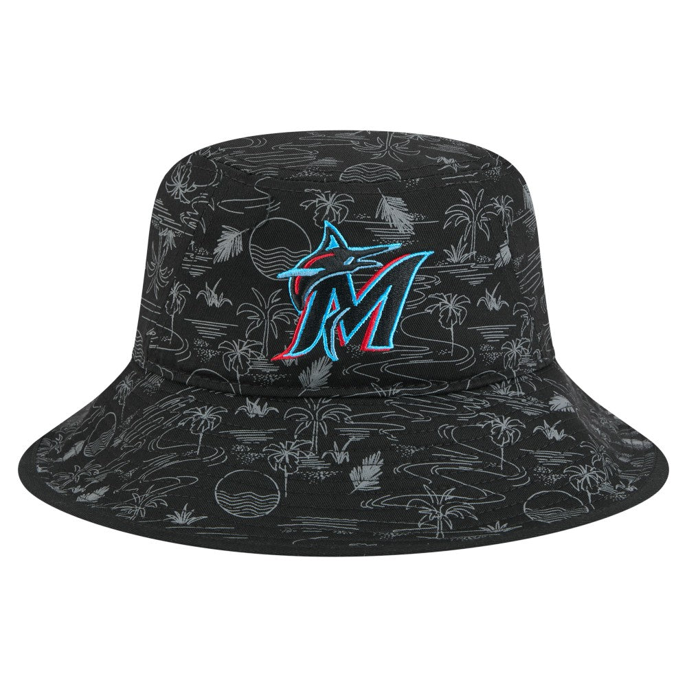 Miami Marlins New Era 2025 Spring Training All Over Print Bucket Hat - Black - New Era Online
