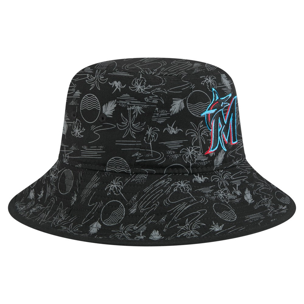 Miami Marlins New Era 2025 Spring Training All Over Print Bucket Hat - Black - New Era Online