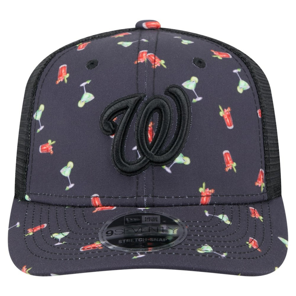 Washington Nationals New Era Adventure Drinks Pattern 9SEVENTY Stretch-Snap Hat - Black - New Era on Sale