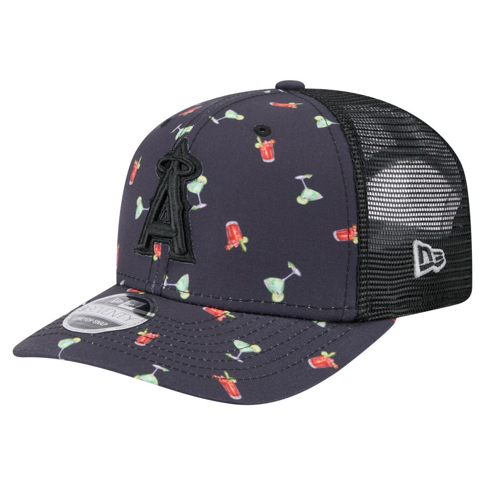 Los Angeles Angels New Era Adventure Drinks Pattern 9SEVENTY Stretch-Snap Hat - Black - New Era Sale