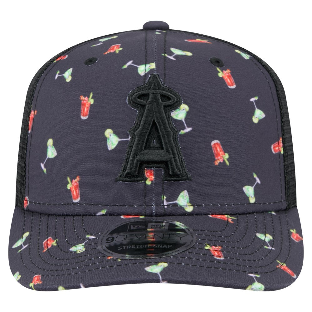 Los Angeles Angels New Era Adventure Drinks Pattern 9SEVENTY Stretch-Snap Hat - Black - New Era Sale