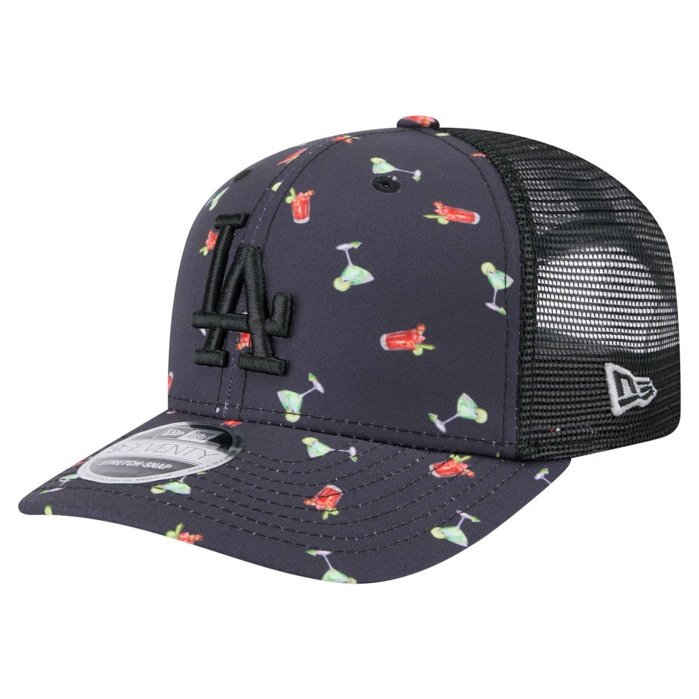 Los Angeles Dodgers New Era Adventure Drinks Pattern 9SEVENTY Stretch-Snap Hat - Black - New Era on Sale