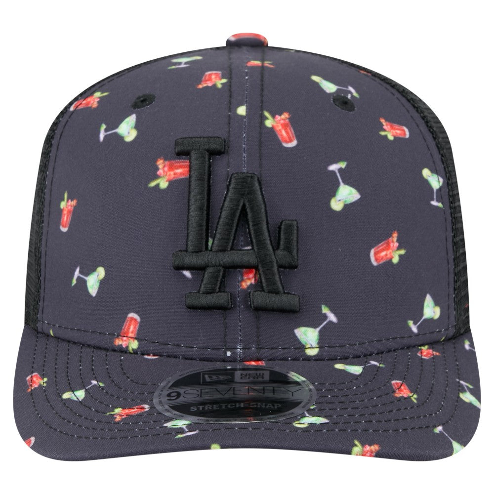 Los Angeles Dodgers New Era Adventure Drinks Pattern 9SEVENTY Stretch-Snap Hat - Black - New Era on Sale