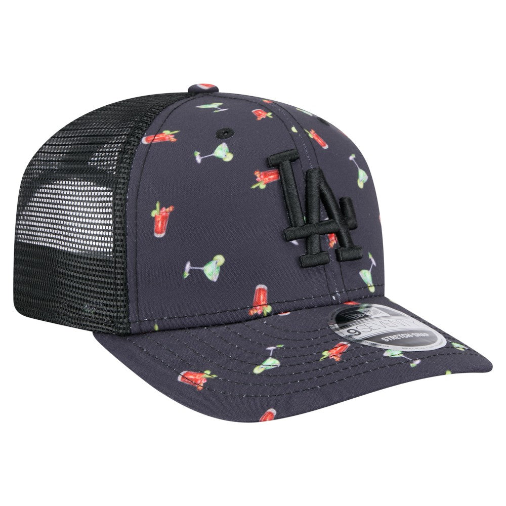 Los Angeles Dodgers New Era Adventure Drinks Pattern 9SEVENTY Stretch-Snap Hat - Black - New Era on Sale