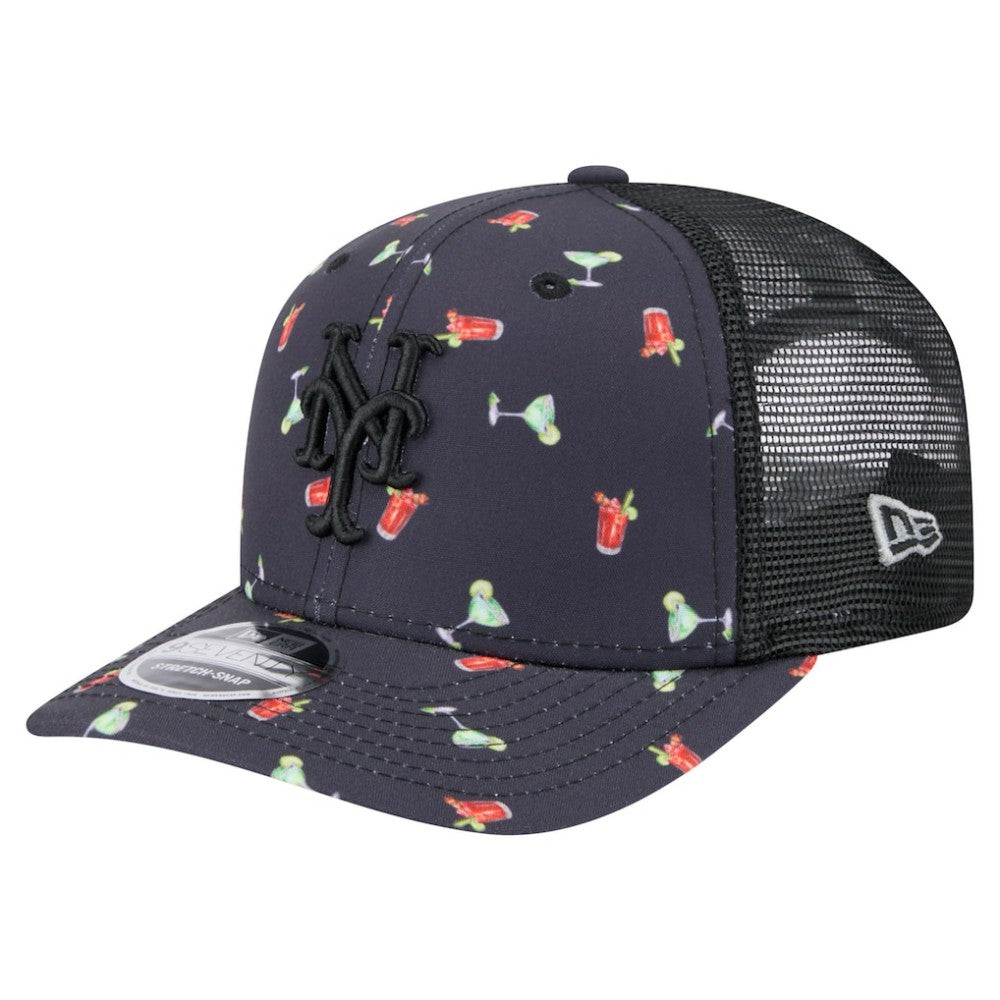New York Mets New Era Adventure Drinks Pattern 9SEVENTY Stretch-Snap Hat - Black - New Era Discount