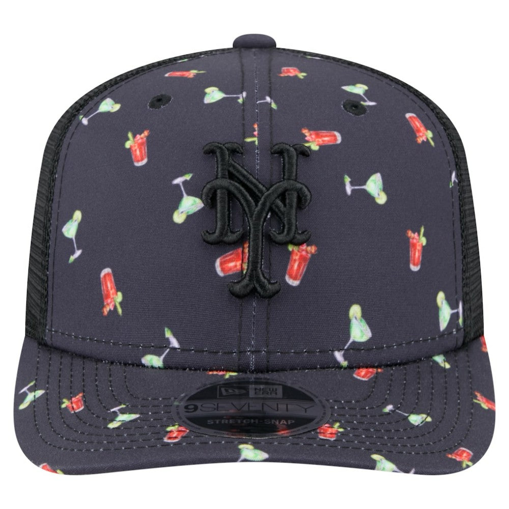 New York Mets New Era Adventure Drinks Pattern 9SEVENTY Stretch-Snap Hat - Black - New Era Discount