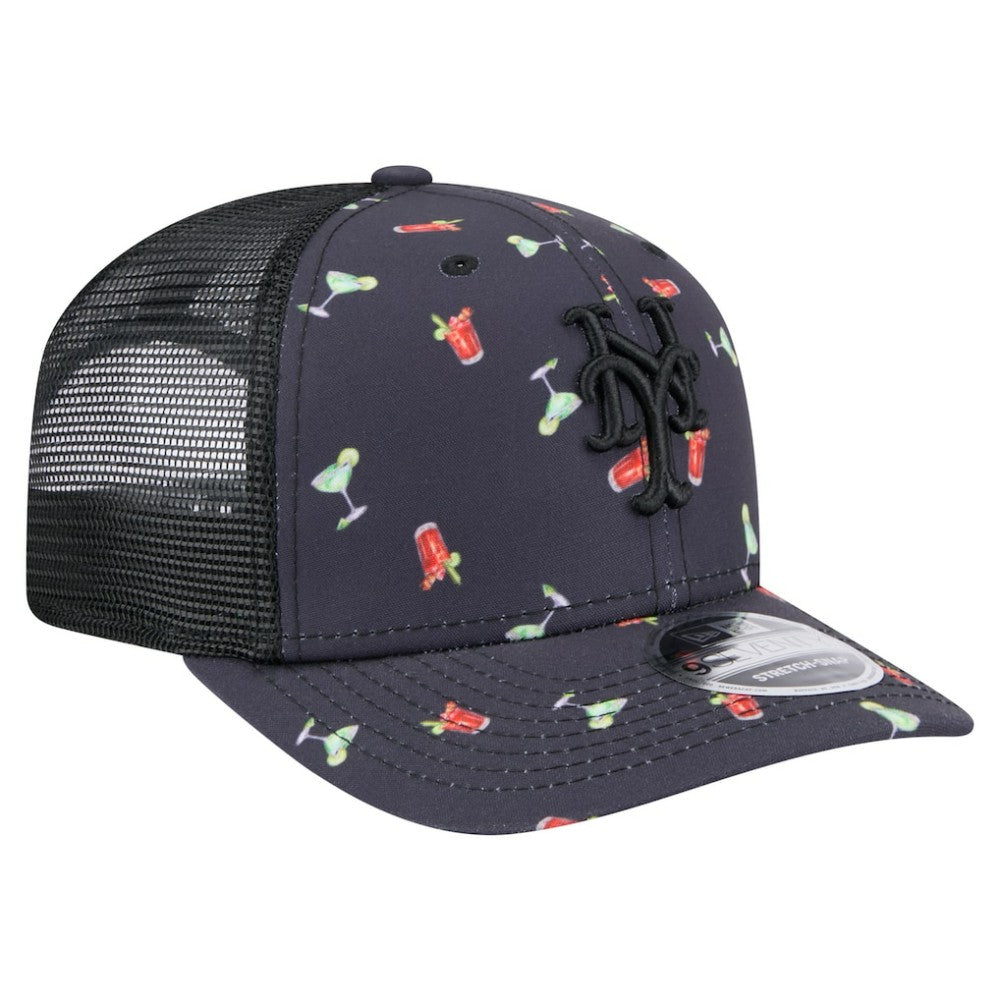 New York Mets New Era Adventure Drinks Pattern 9SEVENTY Stretch-Snap Hat - Black - New Era Discount