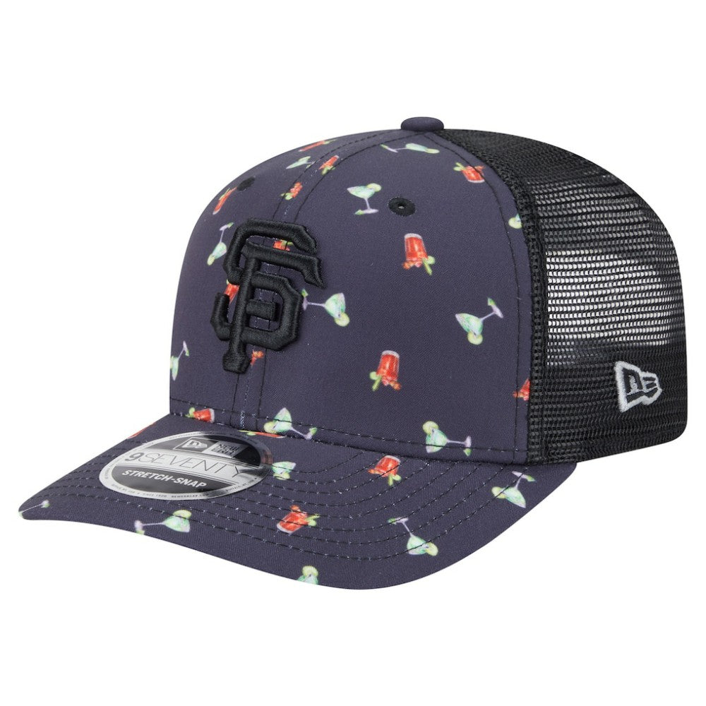 San Francisco Giants New Era Adventure Drinks Pattern 9SEVENTY Stretch-Snap Hat - Black - New Era Lifestyle