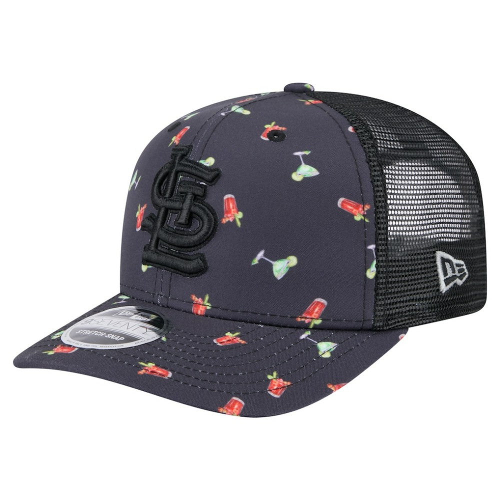 St. Louis Cardinals New Era Adventure Drinks Pattern 9SEVENTY Stretch-Snap Hat - Black - New Era Discount