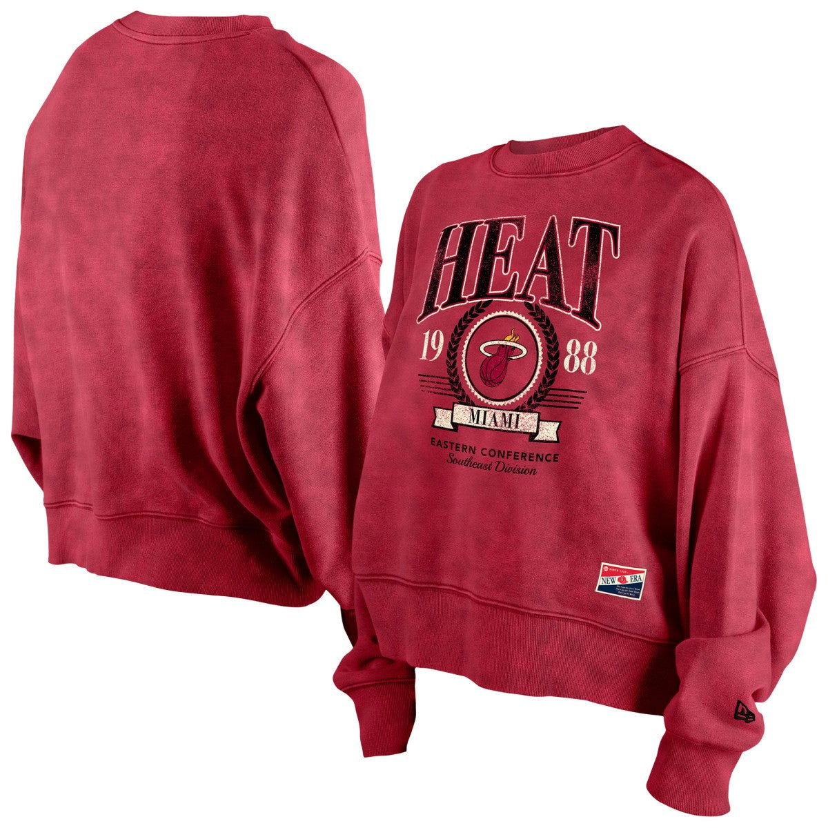 Miami Heat Women's Throwback Vintage Enzyme Wash Oversized Boxy Pullover Sweatshirt Red | New Era
