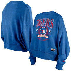 Philadelphia 76ers Women's Throwback Vintage Enzyme Wash Oversized Boxy Pullover Sweatshirt Royal | New Era