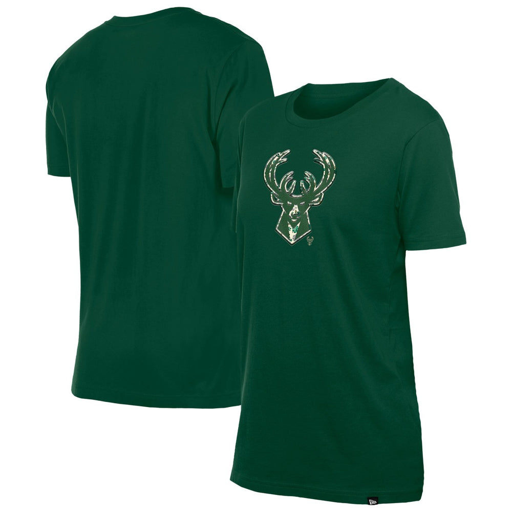 Milwaukee Bucks Women's Glam Game Flower T-Shirt Hunter Green | New Era US