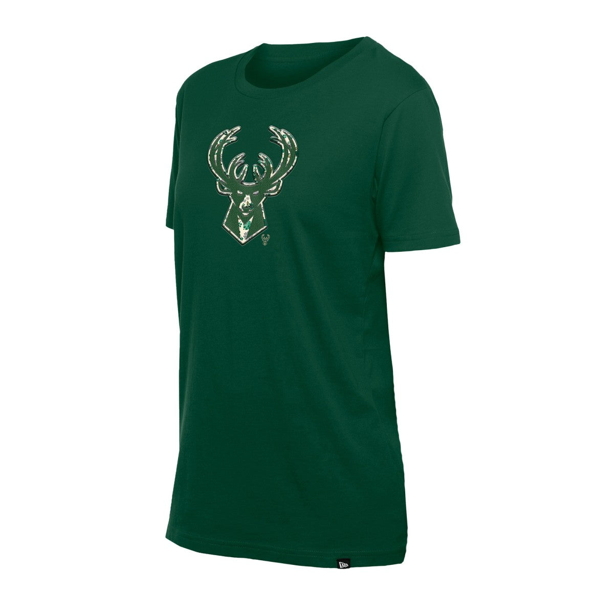 Milwaukee Bucks Women's Glam Game Flower T-Shirt Hunter Green | New Era US