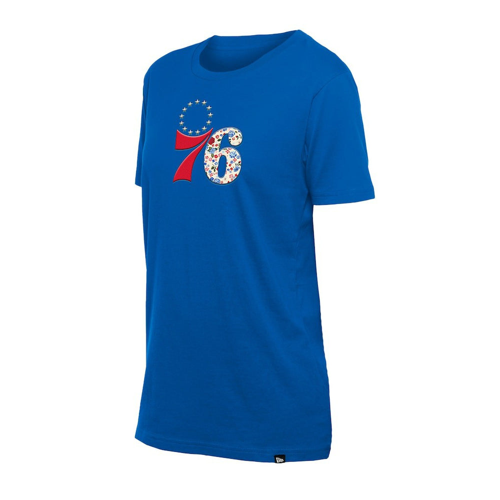 Philadelphia 76ers Women's Glam Game Flower T-Shirt Royal | New Era