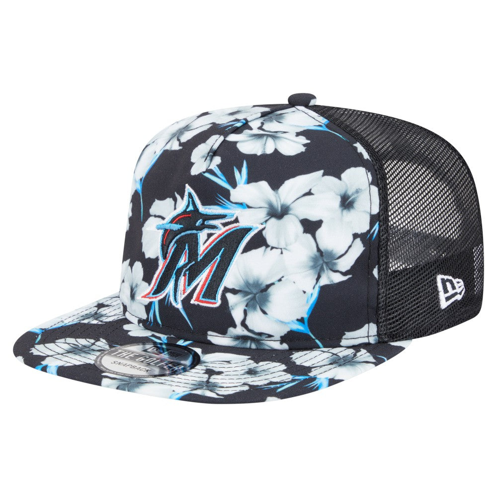 Miami Marlins New Era Adventure Pattern Golfer Trucker Snapback Hat - Black - New Era Discount
