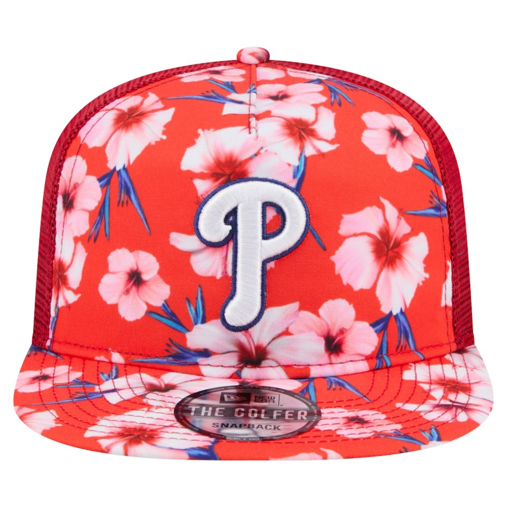 Philadelphia Phillies New Era Adventure Pattern Golfer Trucker Snapback Hat - Red - New Era Discount