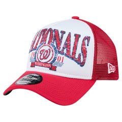 Washington Nationals New Era Distressed 9FORTY A-Frame Adjustable Trucker Hat - Red - New Era Discount